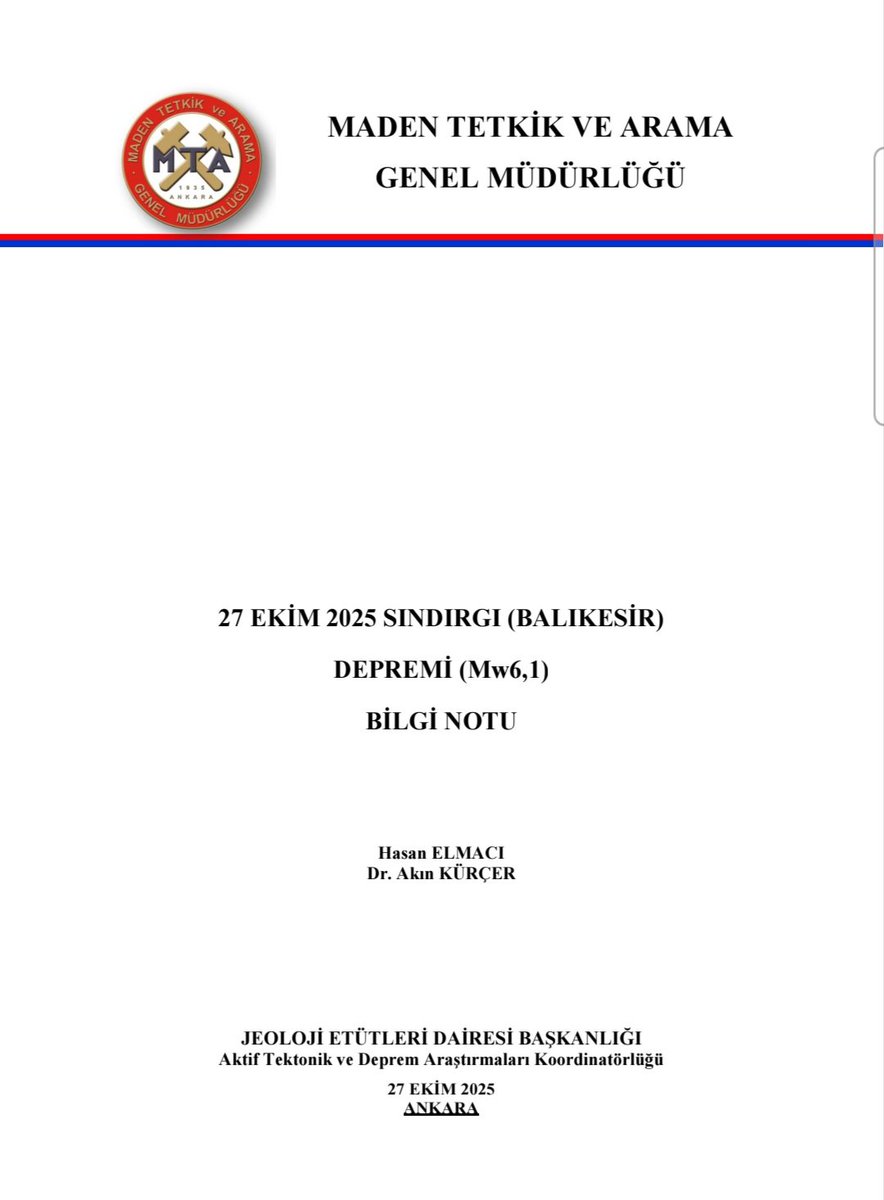 MTA Genel Müdürlüğü tarafından hazırlanmış olan Sındırgı Depremi Bilgi Notuna  aşağıdaki adresten ulaşabilirsiniz.
share.google/81fFTFg6DK82UW…
#deprem #sındırgı #balikesir #Sallandık