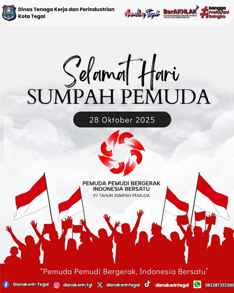 Hai Sob Naker_In…

Masih dalam semangat persatuan!
Hari ini kita memperingati Hari Sumpah Pemuda, momen bersejarah ketika para pemuda Indonesia bersatu dalam satu tanah air, satu bangsa, dan satu bahasa: Indonesia.

#SumpahPemuda
#PemudaBersatu
#BangkitBerkarya
#Indonesia