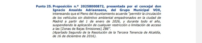 Hoy hay Pleno en Cibeles.
El <a href="/VOX_AytoMadrid/">Grupo Municipal VOX Ayuntamiento de Madrid</a>, entre otras cosas va a proponer que los titulares de vehículos sin etiqueta empadronados en Madrid puedan circular en 2026, pues pagan el numerito en Madrid y tienen en vigor la ITV y vigente el premiso de circulación.