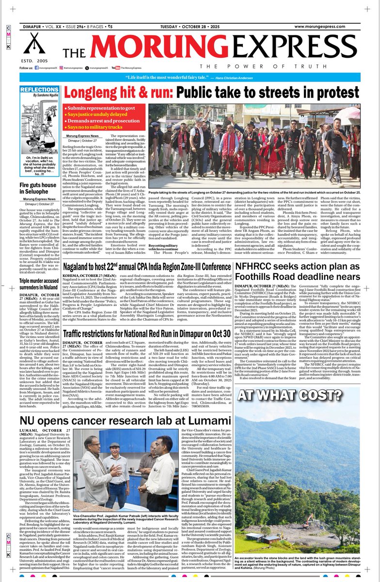 The Morung Express, Dimapur, Nagaland #FrontPage October 28...
Visit morungexpress.com to read in detail…