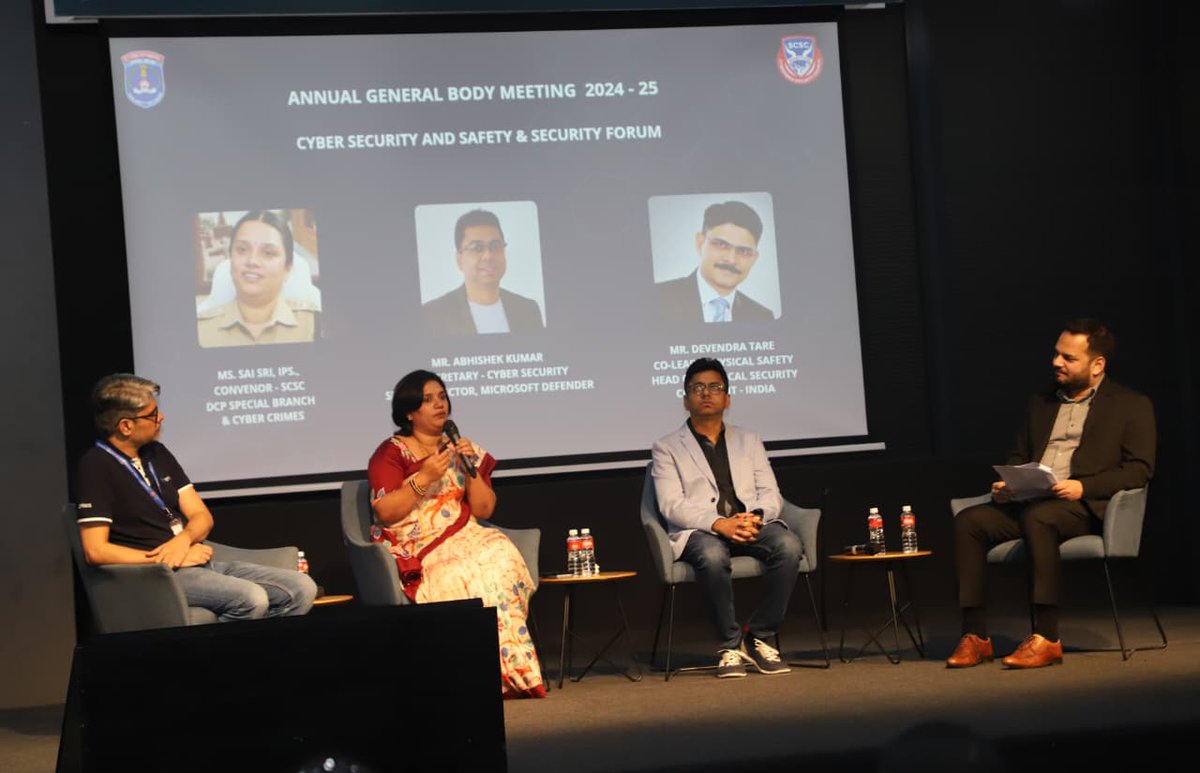 SCSC_Cyberabad's tweet image. 🚨 SCSC Annual General Meeting 2024–25 🚨

Key highlights:
✅ Safety &amp;amp; cybersecurity initiatives
✅ Suraksha Kavach, Project Pravaah, EV Patrol, Project Safe Stay, BRCC

👏 Heroic recognition: Traffic Marshal Shiva K. Yadav.
Building a safer Cyberabad 💙

#SCSC #CyberabadPolice
