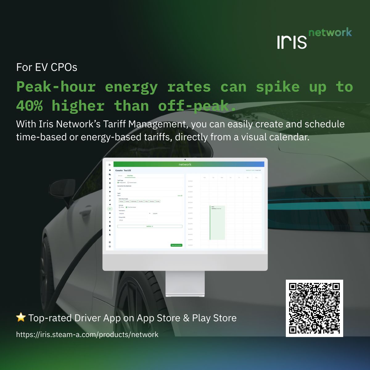 Iris_SteamA's tweet image. Smarter pricing starts here.

Set and schedule time-based tariffs directly on Iris Network’s calendar,  align with peak hours, manage energy costs, and maximize revenue with every charge.

🔗 iris.steam-a.com/products/netwo… 

#EVCharging #EVSoftware #SmartEnergy #EVCMS #EVInfrastructure