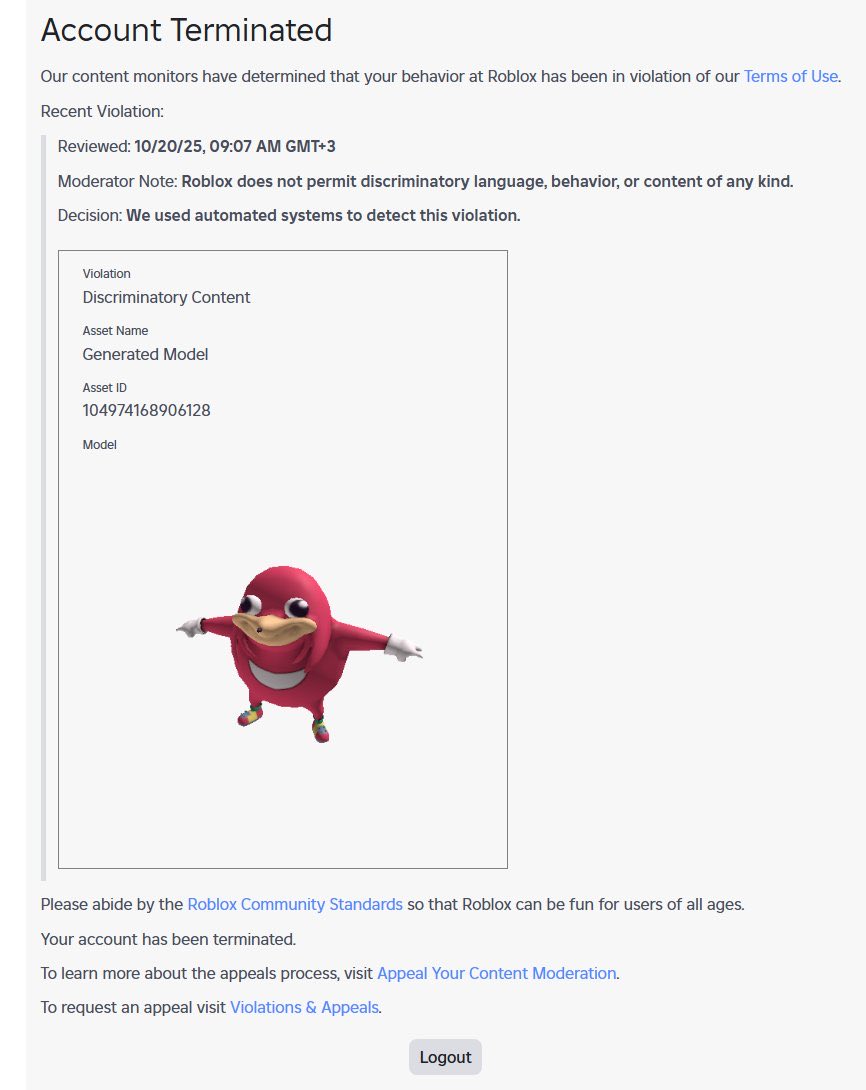 JerimiahYouj6w's tweet image. Roblox mod system is cooked @KreekCraft @Roblox @Roblox_RTC #roblox #gaming #robloxsupport
