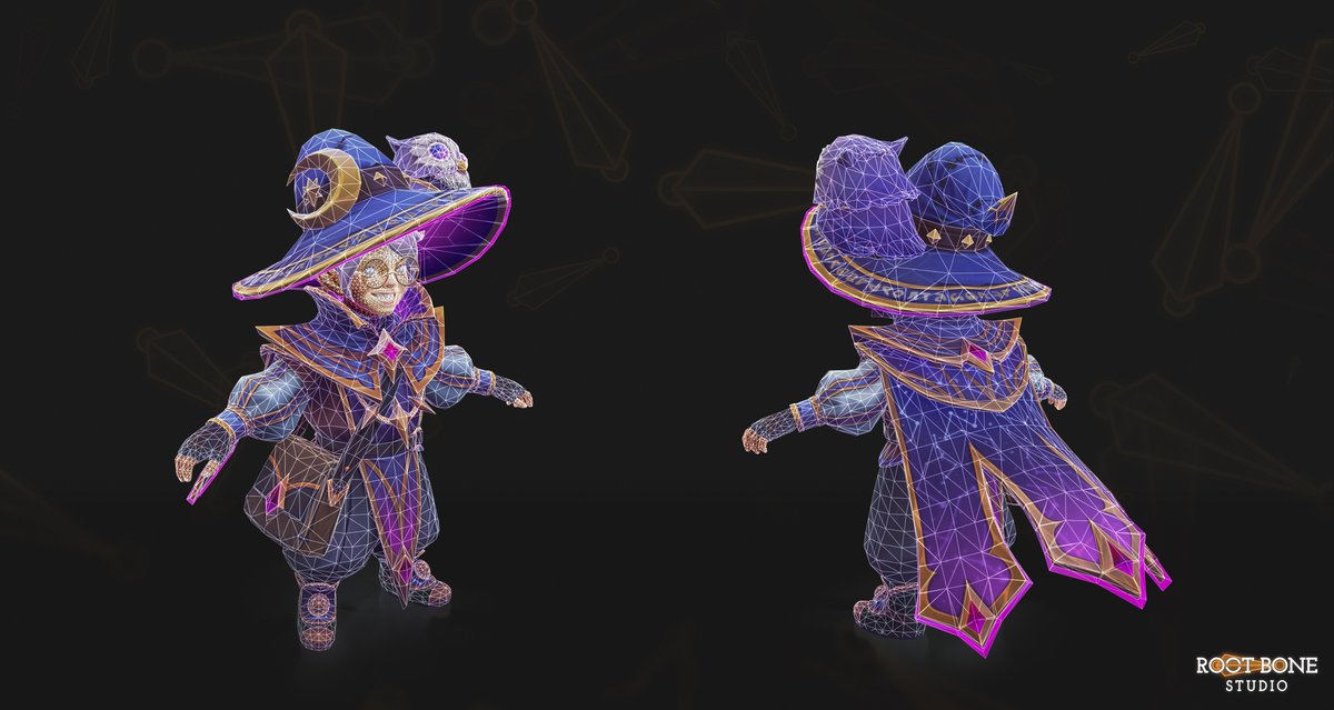 Root_Bone's tweet image. Final in-engine and wireframe views of The Celestial Magister — our Invoker set for Dota 2.

A look at topology, materials, and the final silhouette balance inside the game environment.

I really enjoy working with Dota 2’s Source 2 material system — it’s a bit more complex than…