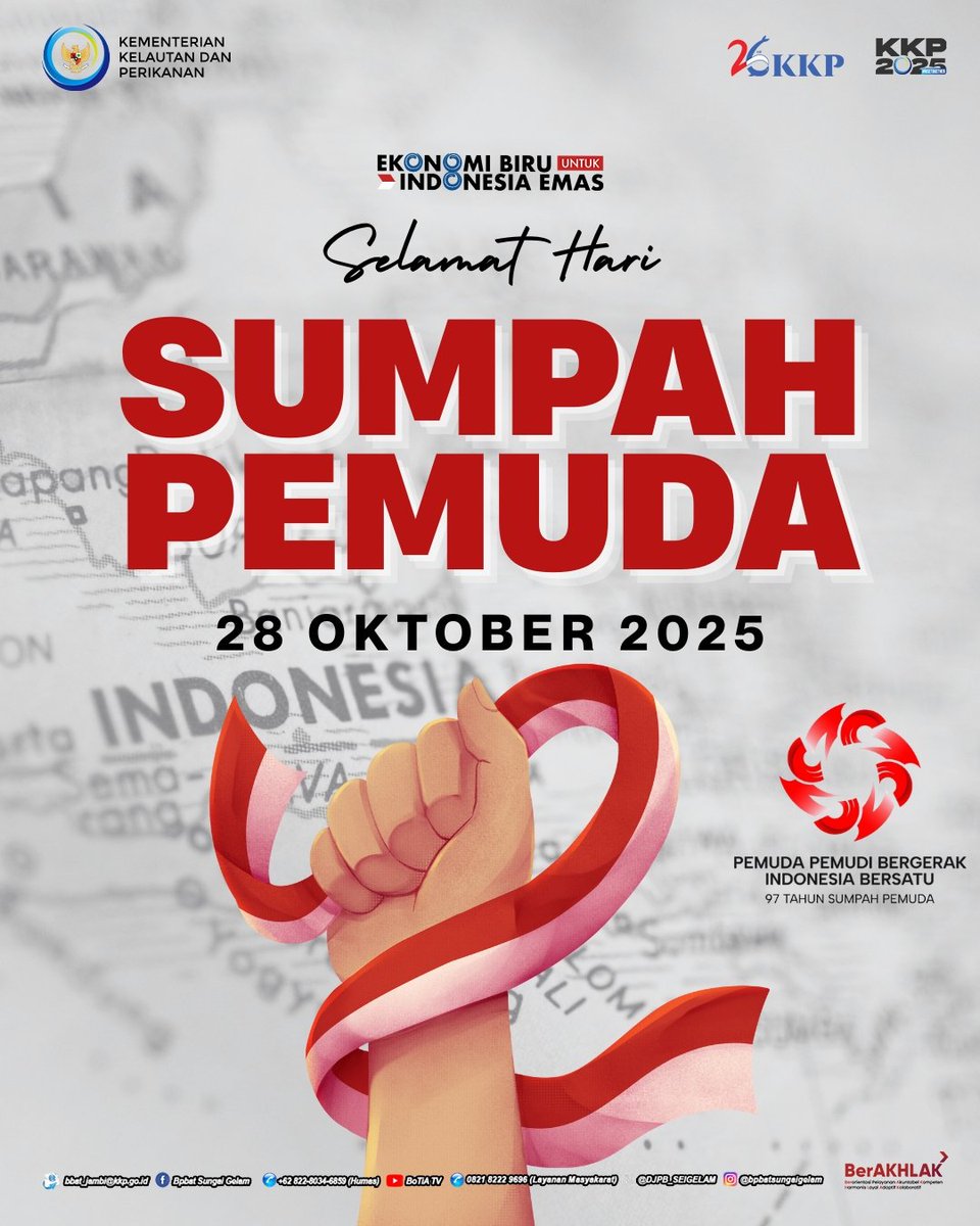 DJPB_SEIGELAM's tweet photo. “Sumpah kita tak lagi diucap di aula, tapi diwujudkan di lapangan — lewat kerja nyata, kolaborasi, dan kepedulian terhadap sumber daya perikanan.”
#SumpahPemuda #BPBATSungaiGelam #BergerakBerdampakBerkelanjutan https://t.co/U4l3bcLGGt