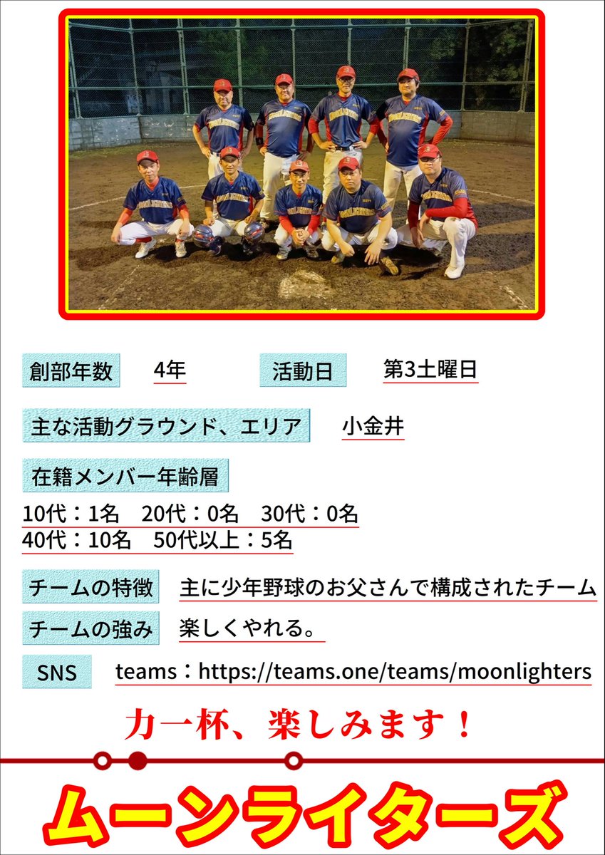 tokiwa_bb_cup's tweet photo. 【第33回ときわスポーツ杯争奪野球大会】

参加チーム紹介〜小金井代表〜

〇JB-Daddies
〇ムーンライターズ https://t.co/YGBMxZYRnc