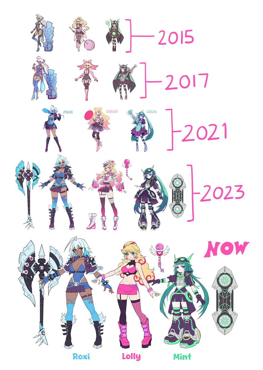 10 years ago, I almost quit art. At the time, I gave one last effort to find the love I once had for drawing again by designing OC's like I used to when I was a kid. These "Candy Girls" were the result, and every few years I would revisit their designs. 

I'm glad I didn't quit.