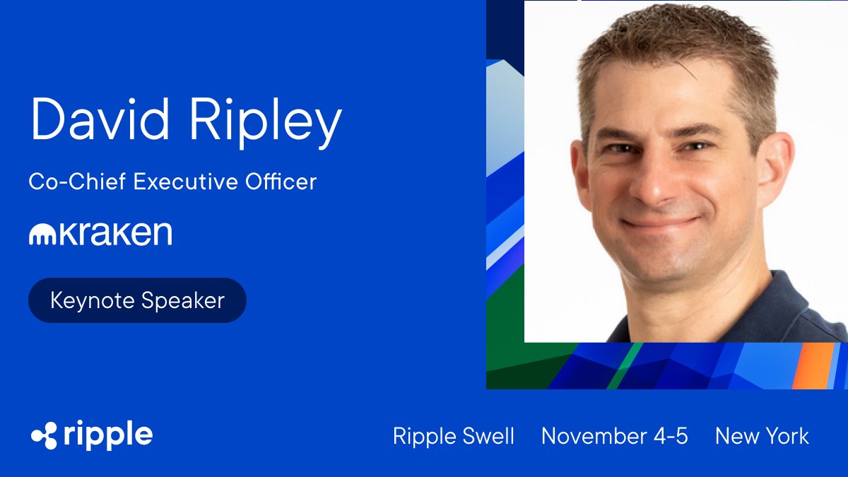 Ripple's tweet image. Joining us on the main stage at Swell 2025 in NYC: @DavidLRipley, Co-CEO of @Krakenfx

The countdown is on — Swell kicks off next week, November 4-5: on.ripple.com/41N7MDj