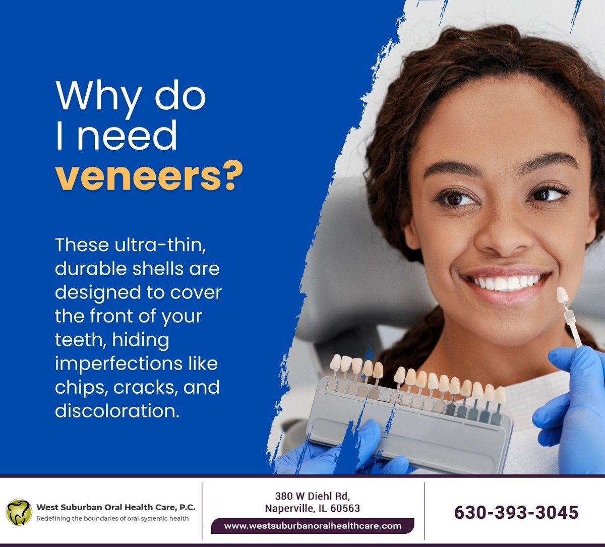 asmileamile's tweet image. Our custom veneers are designed to transform your smile by covering up imperfections for a naturally stunning look. Book a consultation at westsuburbanoralhealthcare.com to learn more. #veneers #smiletransformation #dentalveneers #westsuburbanoralhealthcare #naperville #IL