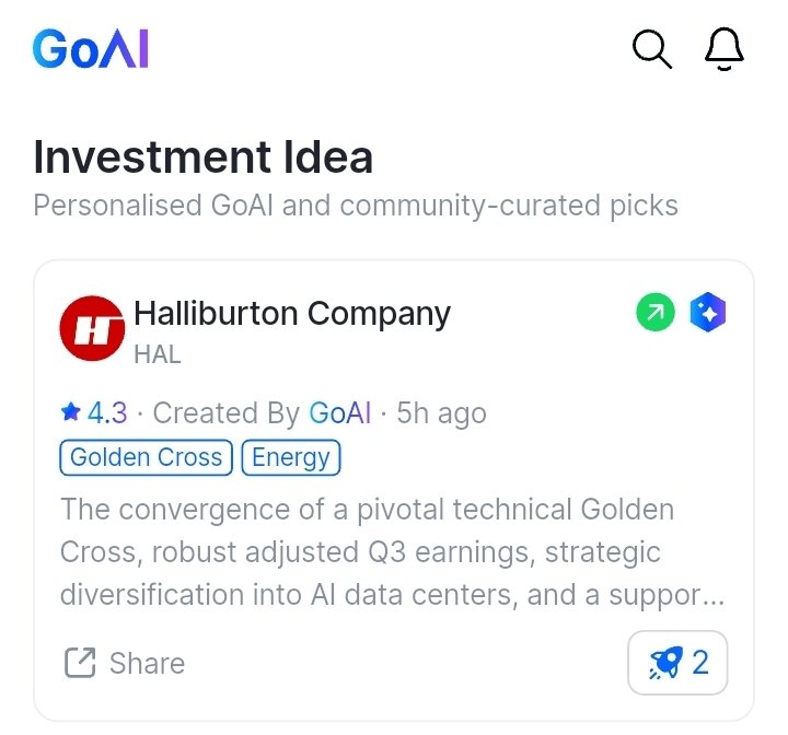 Golden cross for Halliburton. Powerful buy signal.

Still bullish on the AI theme despite high valuation. Focus on those selling shovels, including infrastructure.