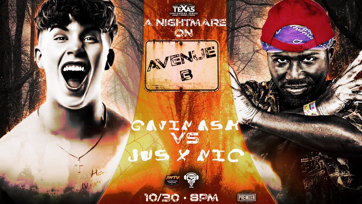 texascontenders's tweet photo. ❗️MATCH ANNOUNCEMENT❗️

Singles Match:
#GavinAsh v @jusxnic_ 

Live on @indiewrestling 
Presented by @HPCBadGuys 

#TCS59🎃 • 10/30 • 8PM
Houston Premier Arena

🎟️: https://t.co/Bkuko8mA6b https://t.co/dKj7wZIY5E
