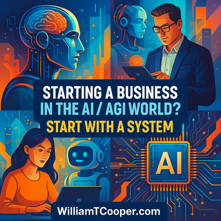 WilliamTCooper's tweet photo. The biggest lie told to #SMB #founders in the #AGI era is this: “Just start a #business and figure it out.”

No. You don’t "figure out" your way into the AGI economy. You architect into it. If you’re building a business right now, #BusinessStrategy must include #AI by design, not as a tool you tack on later. The rules of growth changed and they're not slowing down.

In this AGI world, your first hire isn’t an assistant it’s a system. A trained, branded, AI-powered engine that replicates your voice, IP, and #sales thinking 24/7. If you’re not systemizing that intelligence from Day 1, you’re setting yourself up to compete against founders who are scaling without hiring and selling without meetings.

Most SMBs don’t fail from bad products. They fail from friction: founder bottlenecks, no sales rhythm, no content velocity. AGI removes all three but only if you embed it into your go-to-market from the start. Your business isn't AI-ready until it's sales-ready.

The founders who win won't be the ones who "learn #ChatGPT." They'll be the ones who deploy fully operational Business GPTs trained on their positioning, sales copy, #LeadGeneration cadence, and market logic like an AGI-powered cofounder that never sleeps.

The shift isn’t tactical. It’s existential. This is about future-proofing your company, your time, and your upside. If you’re building without a GPT at the core, you’re building yesterday’s company in tomorrow’s market.