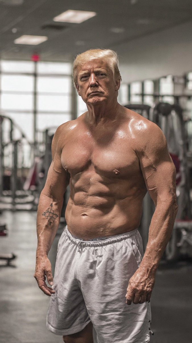 GraniteKey's tweet photo. @realDonaldTrump I made some AI pictures of you all jacked up. https://t.co/qDi7XgVKJ9