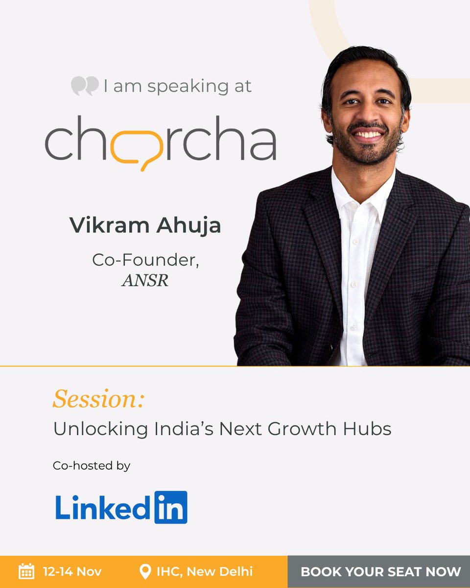 VikramAhuja27's tweet image. I’m speaking at #charcha2025 on Unlocking India’s Next Growth Hubs, Nov 12-14 at India Habitat Centre, New Delhi.
Passes are here: bit.ly/4ouB9Da
@the-spark
#charcha2025 #IdeastoAction