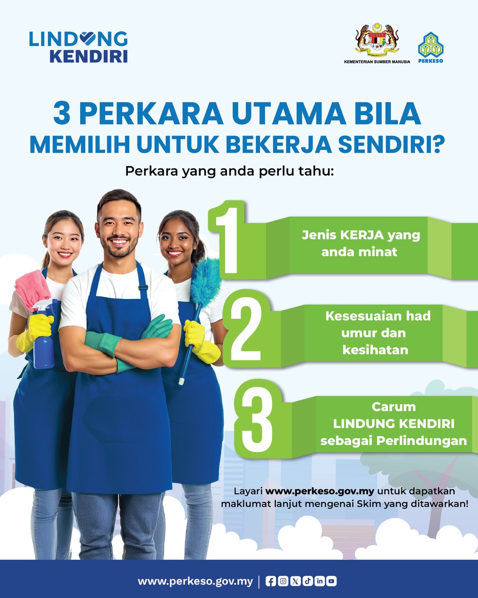 Dunia kerja berubah tetapi kini ramai yang memilih untuk jadi boss kepada diri sendiri.

Kena faham dalam kejar rezeki, jangan lupa perlindungan diri juga tanggungjawab penting.

Sebelum anda mula kerja sendiri, pastikan anda tahu 3 perkara penting:

1️⃣ Pilih jenis kerja yang