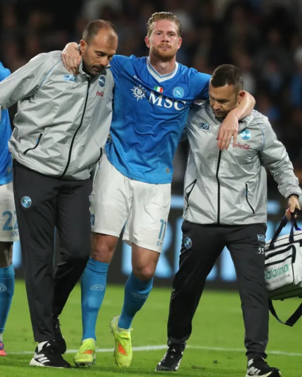 iSportsAPI's tweet image. Kevin De Bruyne is set for an extended period on the sidelines following a significant thigh injury sustained during a match against Inter Milan. Subsequent scans confirmed a high-grade tear😕

#Napoli #SerieA