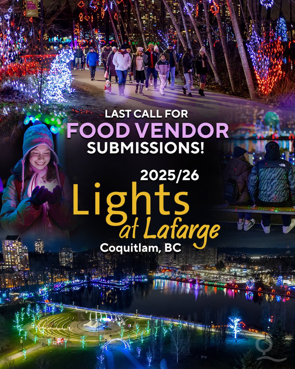 🚨Last Call for Vendors!

Lights at Lafarge is Metro Vancouver's largest free outdoor lights display w/ 1-million seasonal lights &amp; festive displays around a 1.2km loop of Lafarge Lake, Coquitlam, BC. The event attracts 500,000 attendees over 3-months!☃️

admirallive.ca/partnerships/f…