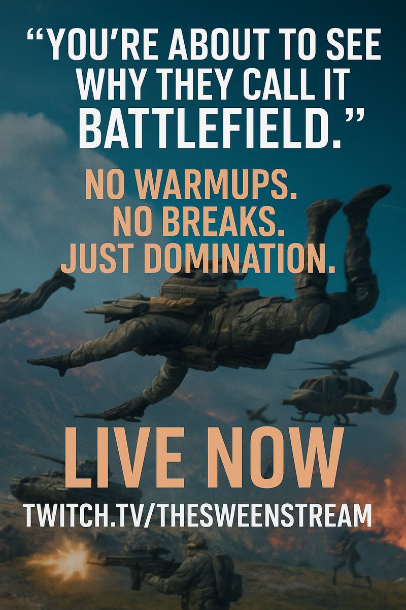 TheSweenStream's tweet image. ⚔️ “You’re about to see why they call it Battlefield.”
No warmups. No breaks. Just domination. 💥
Lock in. Watch chaos unfold.

🎮 LIVE NOW ➜ twitch.tv/TheSweenStream

#TheSweenStream #Battlefield6 #LiveNow  #BattlefieldMoments  #GamingCommunity #NextLevelPlays #CanadianGamer
