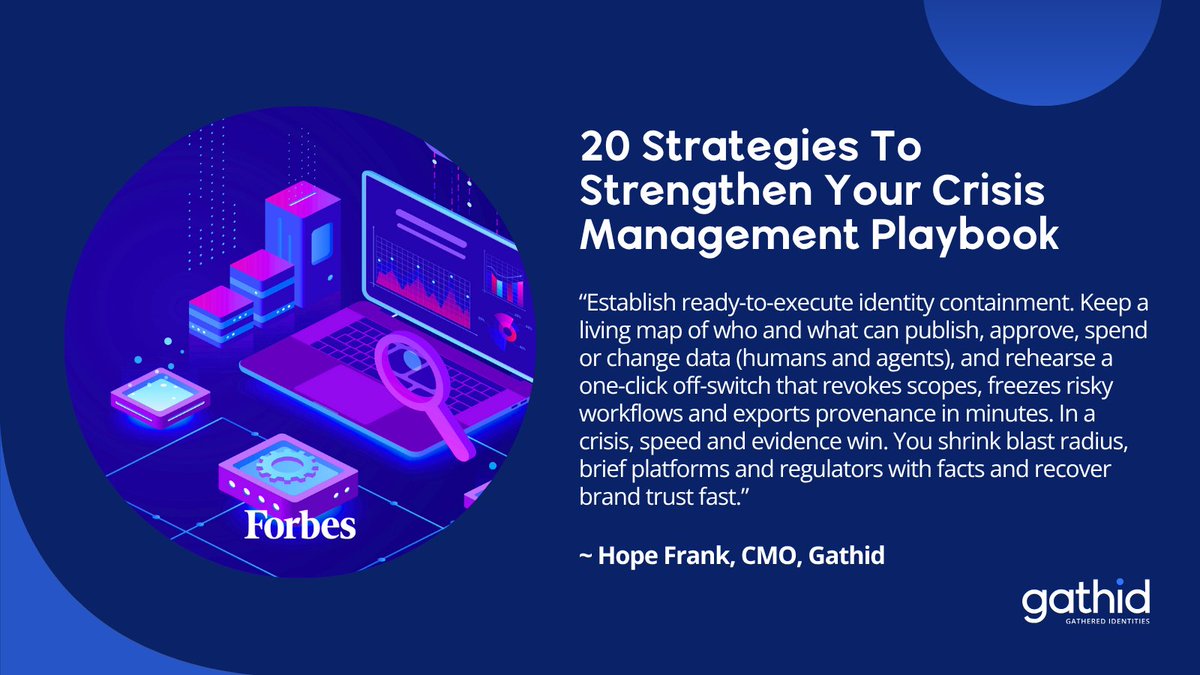 Forbes Communications Council members, including #Gathid #CMO <a href="/HopeFrank/">Hope Frank</a> share #CrisisCommunication strategies every leader should incorporate to protect their organizations, including ready-to-execute #Identity containment. hubs.ly/Q03QlDJM0 #IdentityGovernance #IAM #CMO