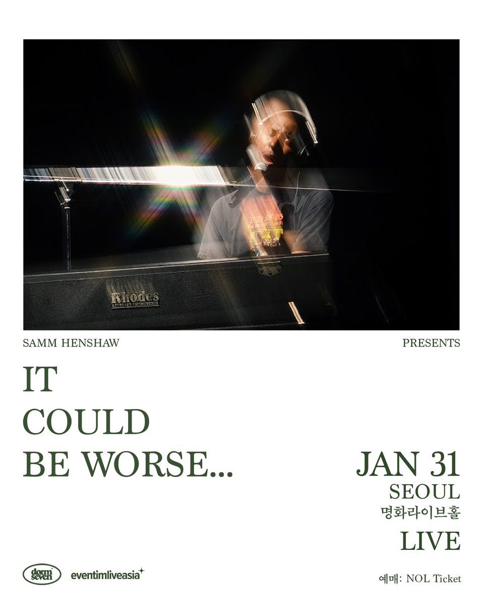 [SAMM HENSHAW 샘 헨쇼 내한공연]
Samm Henshaw Presents: “IT COULD BE WORSE”

소울·가스펠의 온기, R&amp;B 그루브의 밀도
담담한 위트, 달콤쌉싸름한 성찰
따뜻한 보컬이 만드는 한겨울의 라이브

한 장의 이야기처럼 흐르는 음악 
샘 헨쇼 내한공연
IT COULD BE WORSE 
2026년 1월 31일 명화라이브홀