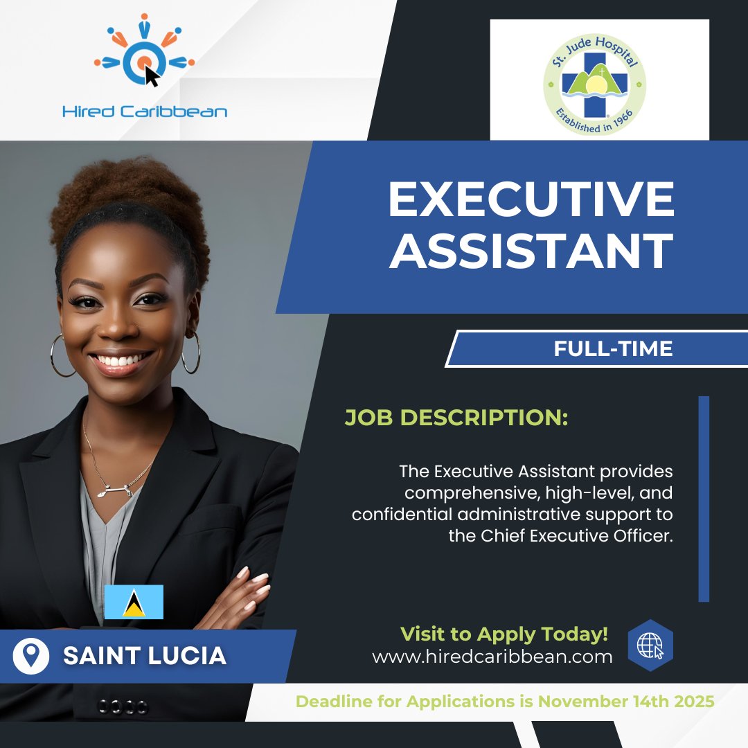 hiredcaribbean's tweet image. St. Jude Hospital is currently seeking candidates for the following positions:

Demand Planner - hiredcaribbean.com/job/demand-pla…

 Executive Assistant - hiredcaribbean.com/job/36300/

#StJudeHospital  #Healthcare #ExecutiveAssistant #DemandPlanner #CareerOpportunity #JobVacancy #HiredCaribbean