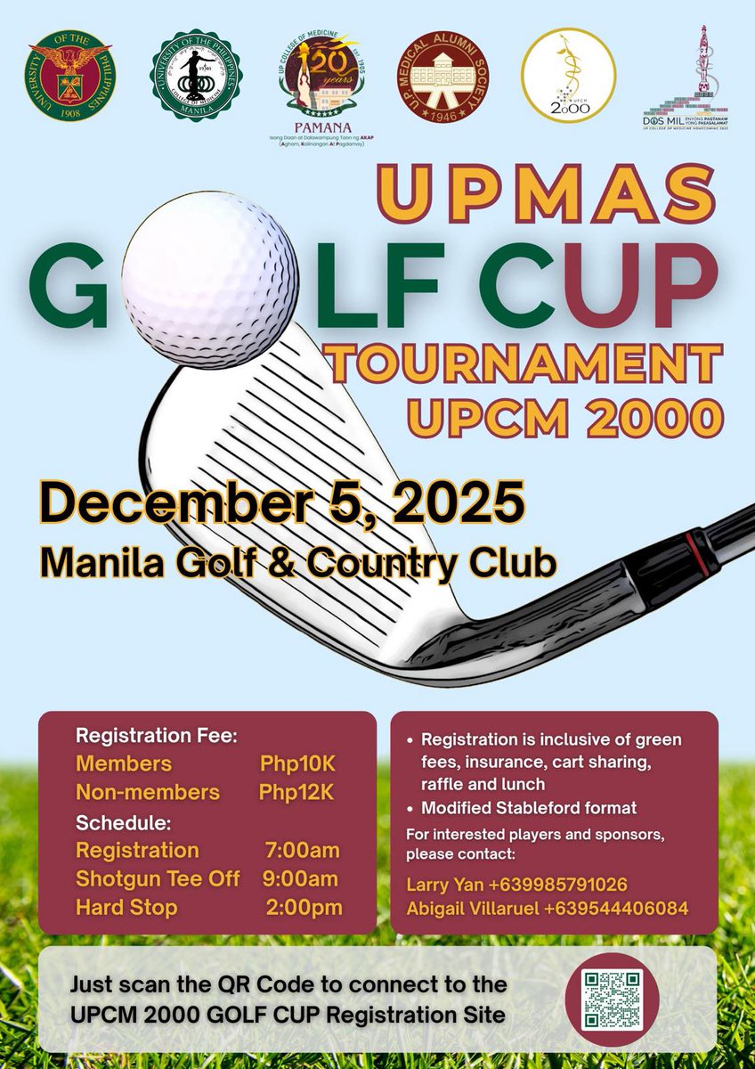 Kristine_RC's tweet photo. You are cordially invited to Swing for a Cause. Proceeds will go to the charitable project of the Silver Jubilarian Class 2000 UP College of Medicine.⛳️
For those who cannot scan the QR Code, please click the link below for Registation:

https://t.co/RO9pAFrZlb

#golf #golfcup https://t.co/WfuGwfYhYD