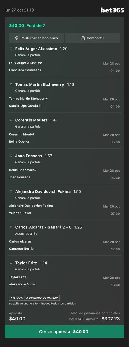 Jugaremos Lock y Soñador del Máster de Paris, el soñador será el 15% de lo que juegues el lock.
➡️Día 1✅❌
➡️Día 2⏳

#pick #parlay