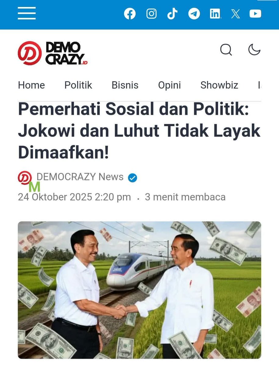 JOKOWI DAN LUHUT TIDAK LAYAK DIMAAFKAN, HARUS DI JEBLOSKAN KE DALAM PENJARA HARGA MATI.... ‼️

#2025PenjarakanJokowi
#2025PenjarakanJokowi
🆘🆗