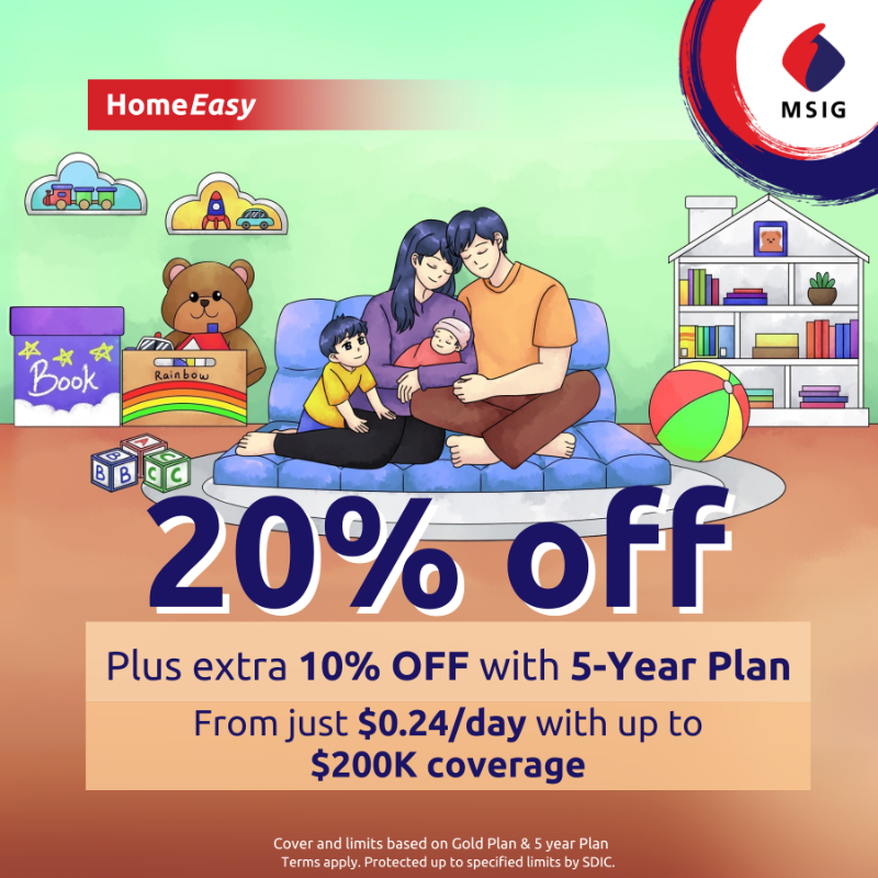 MSIG_SG's tweet photo. A newborn’s giggle. A sibling’s smile. A safe home for every moment.
For just $0.24/day, protect your HDB with up to $200,000 coverage.
Includes cyber protection, appliance upgrades, and more.
Get 20% OFF now — plus 10% more with a 5-Year Plan.
Affordable. Comprehensive. Smart.
