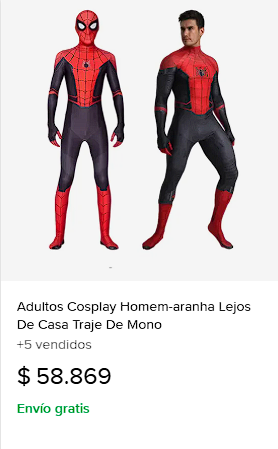 Buenas muchachos. El día de hoy davo viste un traje de spiderman con sindrome valorado en $ 58.869 ARS o $ 45 USD. La verdad me parece un precio muy barato a lo que suele vestir este mercenario, pero bueno, le sobra la guita y le chupa un huevo al puerrin. Nos vemos mañana.