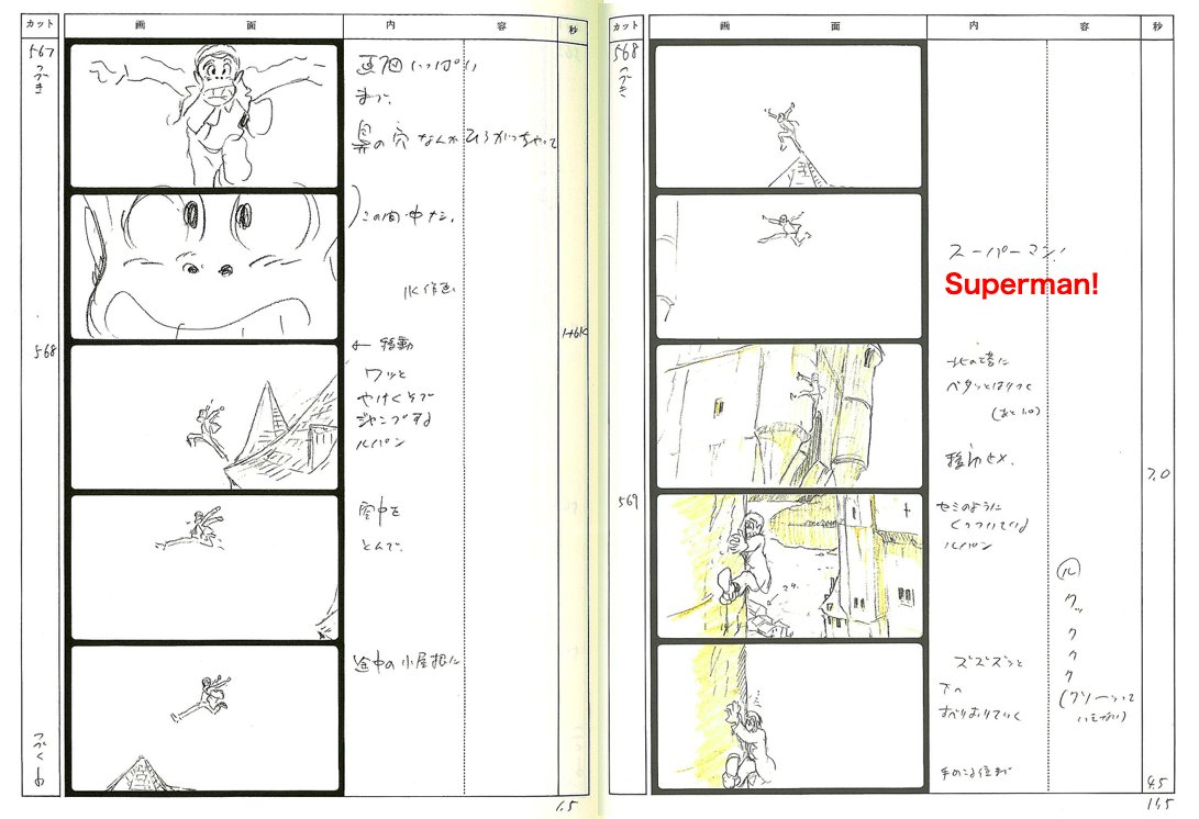 @ani_obsessive Hayao Miyazaki wrote "Superman!" in the storyboard for this cut.