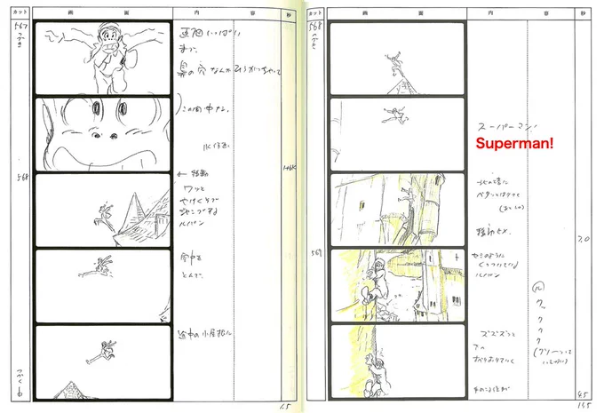 @ani_obsessive Hayao Miyazaki wrote "Superman!" in the storyboard for this cut. 