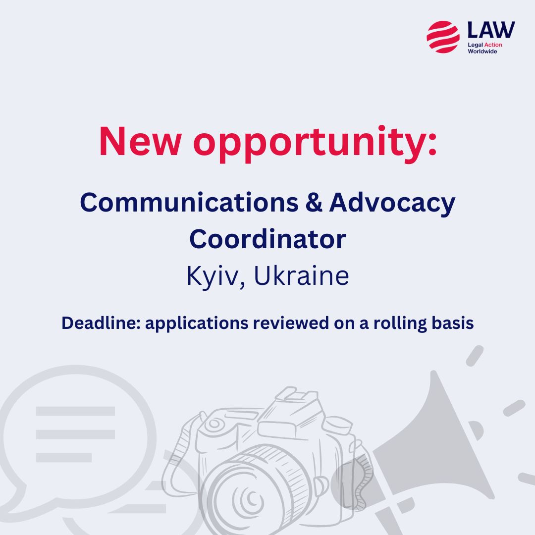 LegalActionWW's tweet photo. #JobAlert: We are looking for an exceptional storyteller and strategic communication professional to amplify the voices of survivors and elevate LAW’s mission #Ukraine.

apply here: https://t.co/axAhymzONG https://t.co/feNTgQ709o