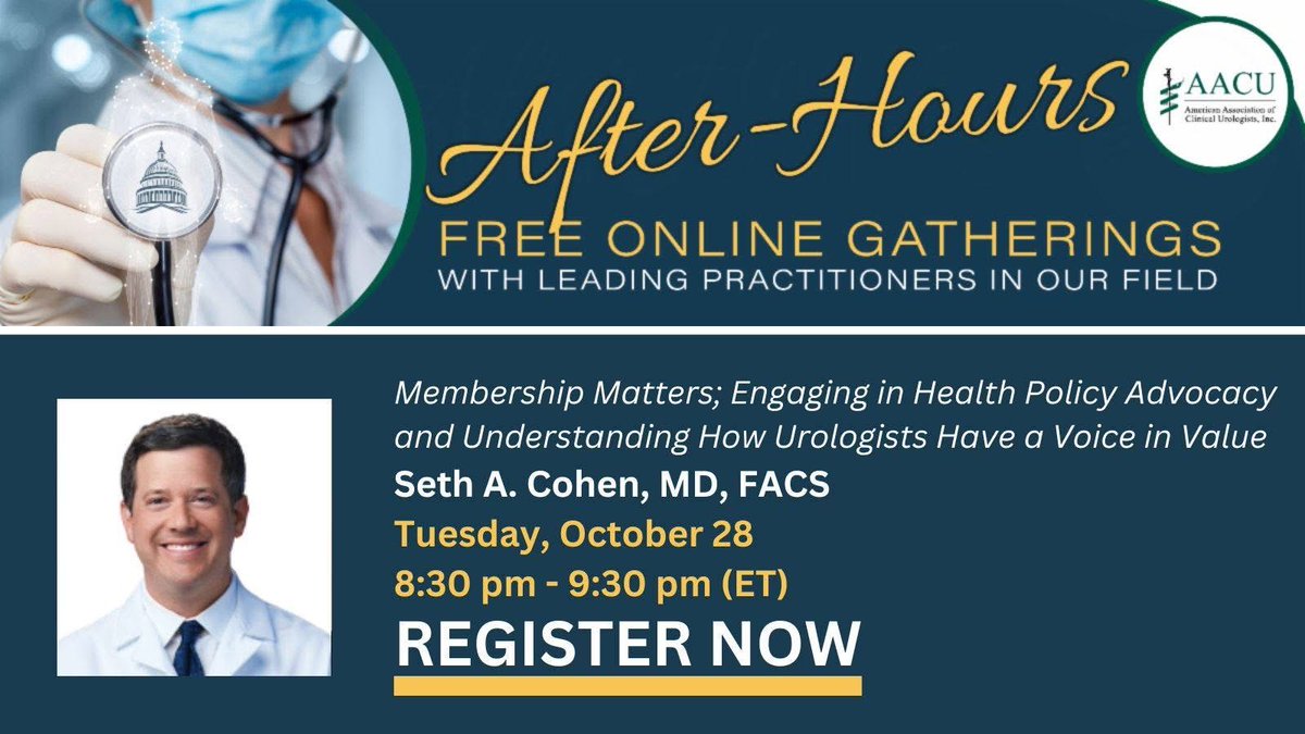 TOMORROW—Don't miss the AACU After-Hours Session! Bring your questions, and learn about Engaging in Health Policy Advocacy and more with Seth A. Cohen, MD, FACS. Participation is FREE, but registration is required.

Secure your spot here: buff.ly/qu3Lhk5