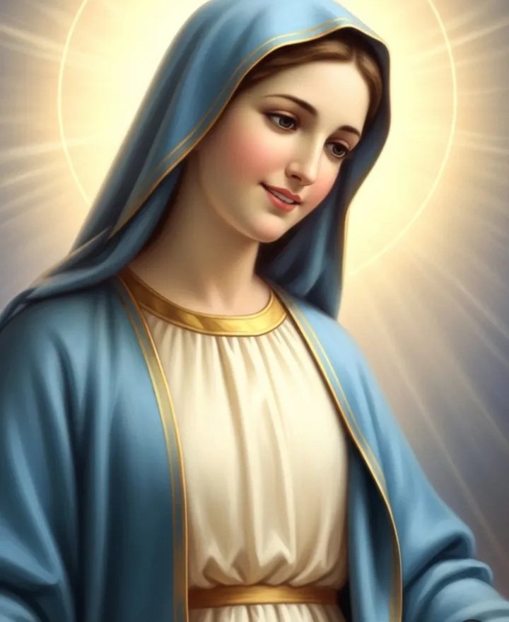 ✝️ Dios te salve, María, 
llena eres de gracia;
el Señor es contigo.
Bendita Tú eres 
entre todas las mujeres,
y bendito es el fruto de tu vientre, Jesús. 

Santa María, Madre de Dios,
ruega por nosotros, pecadores,
ahora y en la hora de nuestra muerte. Amén 🙏
