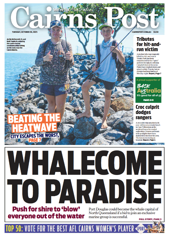 INSIDE TODAY: Port Douglas could become the whale capital of North Queensland if a bid to join an exclusive marine group is successful. Read the paper online: bit.ly/41tGPEF