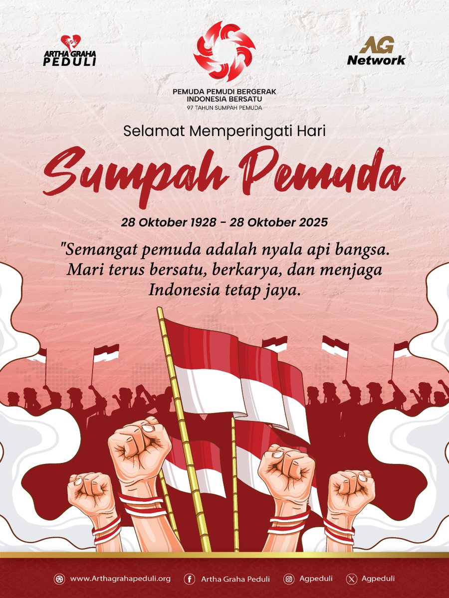 Selamat Memperingati Hari Sumpah Pemuda, 28 Oktober 2025!

"Semangat pemuda adalah nyala api bangsa.
Mari terus bersatu, berkarya, dan menjaga Indonesia tetap jaya."
.
.
.
#SumpahPemuda #28Oktober #PemudaIndonesia #IndonesiaJaya #SemangatPemuda