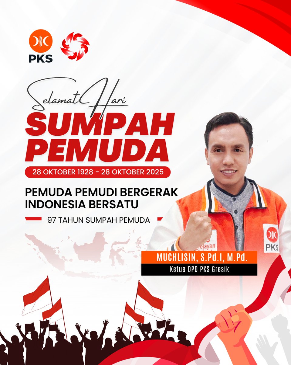 pksgresik's tweet image. Tiga ikrar Sumpah Pemuda — satu tanah air, satu bangsa, dan satu bahasa — menjadi pengingat bahwa kekuatan Indonesia ada pada persatuan dan semangat pemudanya.

Bersatu, Bangkit, dan Tumbuh.🧡
Selamat Hari Sumpah Pemuda 28 Oktober 2025.

#SumpahPemuda
#PKSGresik