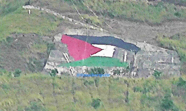 Insólito En la zona centro en  #Caracas, en las faldas de nuestro Cerro Ávila, están haciendo una bandera de Palestina.