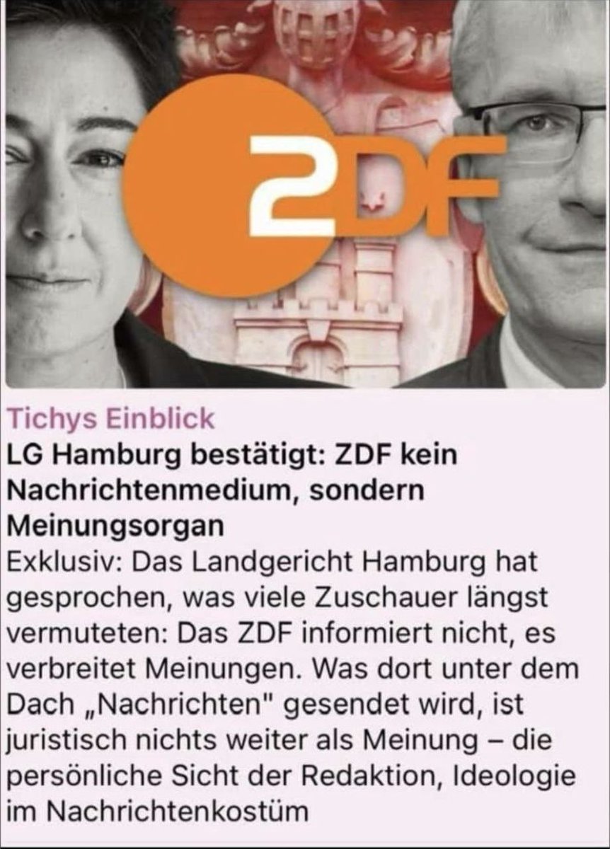 KEbnerSteiner's tweet image. Das ZDF ist eine Propaganda-Abteilung der Altparteien - und jetzt sogar gerichtsfest als Meinungsorgan zu bezeichnen. Wir werden für neutrale Berichterstattung sorgen.