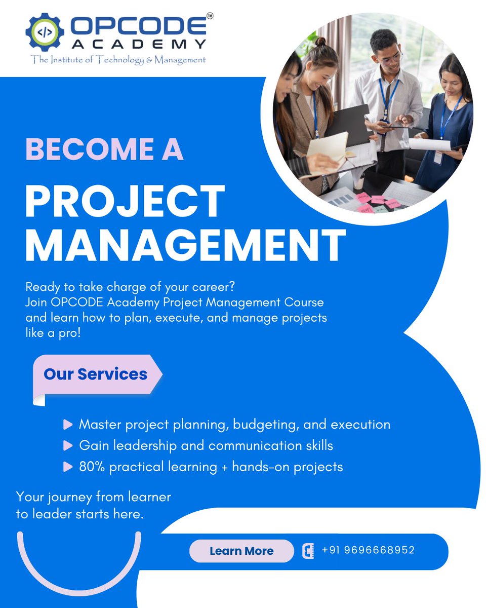 opcodeacademy's tweet image. 💼 Lead Projects. Build Teams. Deliver Success.

📢 Enroll Now — Limited Seats Available!

Your journey from learner to leader starts here. 🌟

#OPCODEacademy #ProjectManagement #SkillDevelopment #CareerGrowth