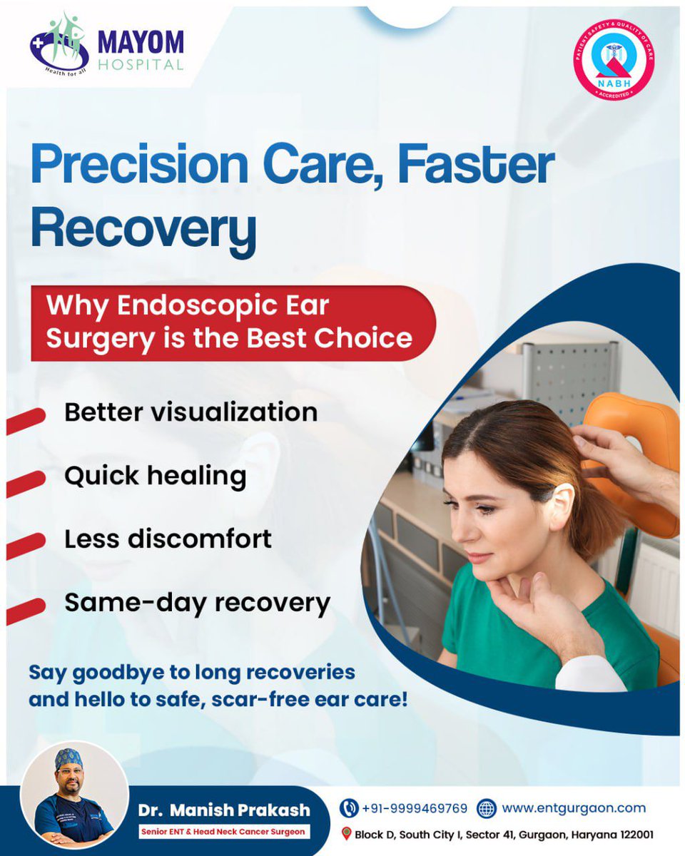 MayomHos_24X7's tweet image. Precision Care, Faster Recovery 👂✨
Discover why Endoscopic Ear Surgery is the gold standard at Mayom Hospital.

✅

#EndoscopicSurgery #EarCare #QuickRecovery #MayomHospital #DrManishPrakash #ENTSpecialist #ScarFreeSurgery #EarHealth #AdvancedTreatment #HealthyHearing