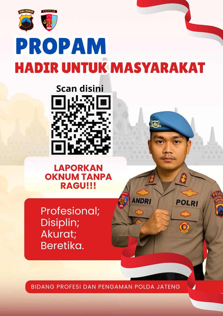 Halo Sahabat Propam ! Melihat atau mengalami dugaan pelanggaran oleh anggota Polri? Jangan ragu untuk melapor. Gunakan layanan pengaduan resmi Divpropam Polri cepat, mudah, rahasia terjamin. Cukup scan barcode di gambar, isi laporanmu dengan jelas, dan kami akan tindak lanjuti .