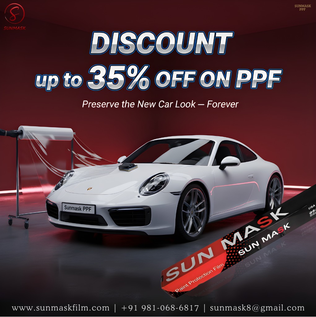sunmask_india's tweet image. Give your car the protection it deserves! 🛡️
SUNMASK – the Best PPF Supplier in India, keeps your car’s paint safe from scratches, dust, and UV rays.
.
🌐 sunmaskfilm.com | 📞 +91 93184-70109
#SunmaskPPF #CarPaintProtection #PaintProtectionFilm #PPFSupplier