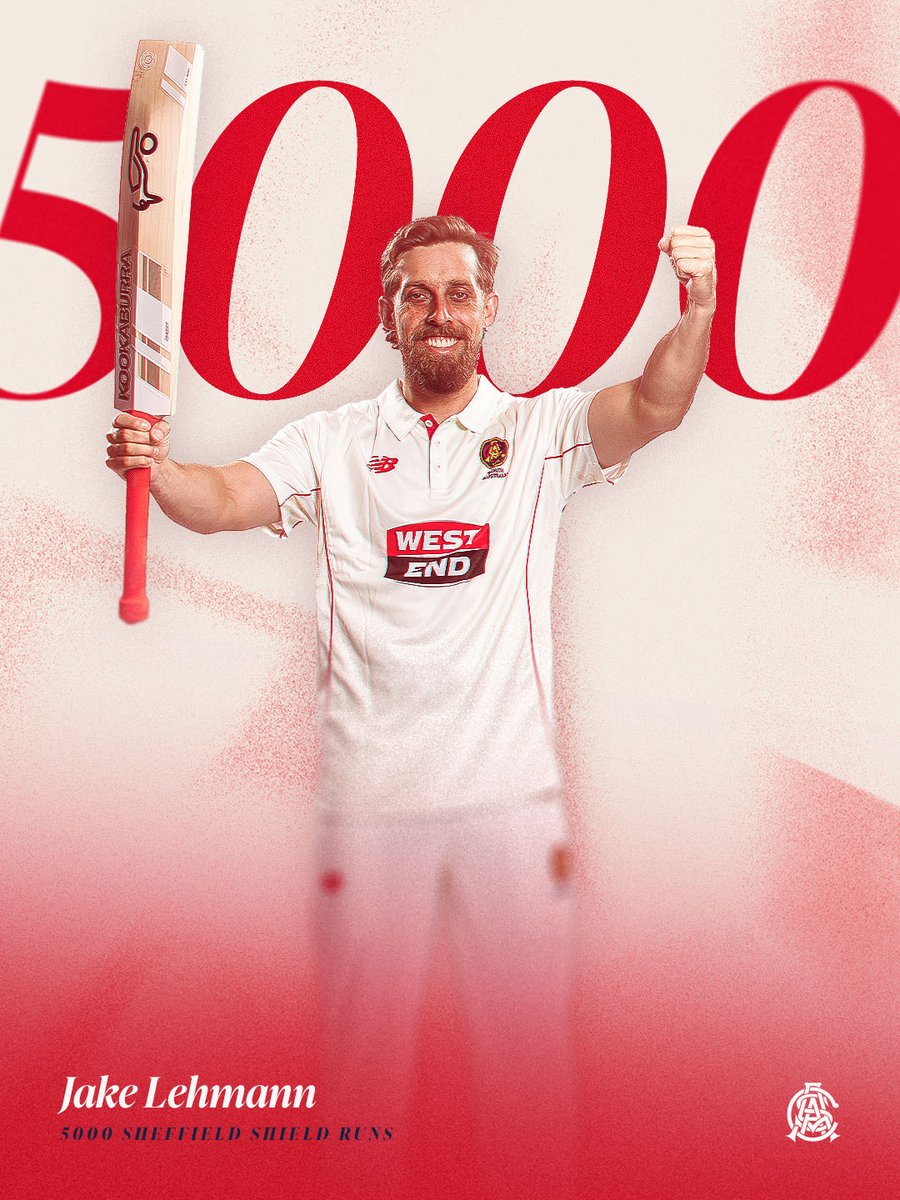SACricketTeams's tweet photo. Amazing 👏

Congratulations to Jake Lehmann who brought up 5,000 First Class runs for South Australia during his knock today in WA.

He joins an elite group, including the likes of his father Darren Lehmann, David Hookes, Don Bradman and teammate Travis Head. https://t.co/sI4CLSQAt1