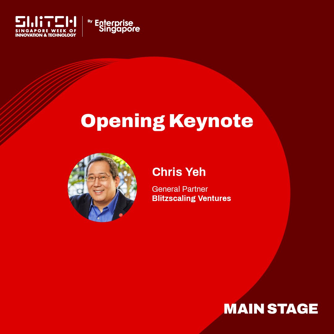 SwitchSingapore's tweet image. How can entrepreneurs, investors, and corporates blitzscale sustainably? Join @chrisyeh, co-author of #Blitzscaling, for the Opening Keynote on Day 3 of #SWITCH2025!
Learn more and get your pass today at go.gov.sg/switch2025soci…

#SWITCHSG