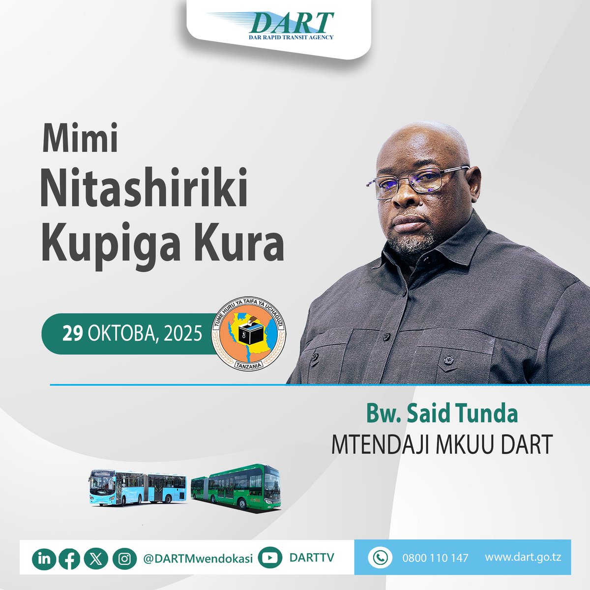 #DARTMwendokasi #MwendokasiApp #Tanzania #TowardsSmartCities #TwendePamoja #kurayakohakiyakojitokezekupigakura #oktoba2025 #tumehuruyataifayauchaguzi #uchaguzi2025 #UchaguziMkuu #uchaguzi