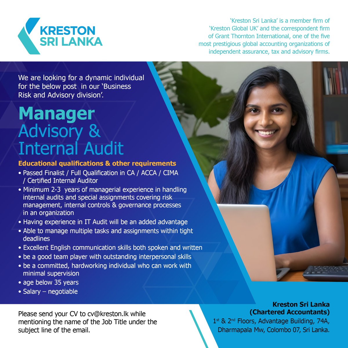 KrestonSri's tweet image. Join Us – Manager Advisory &amp;amp; Internal Audit

#KrestonSriLanka #advisorymanager #internalAuditManager #JoinOurTeam #CareerOpportunity #NowHiring