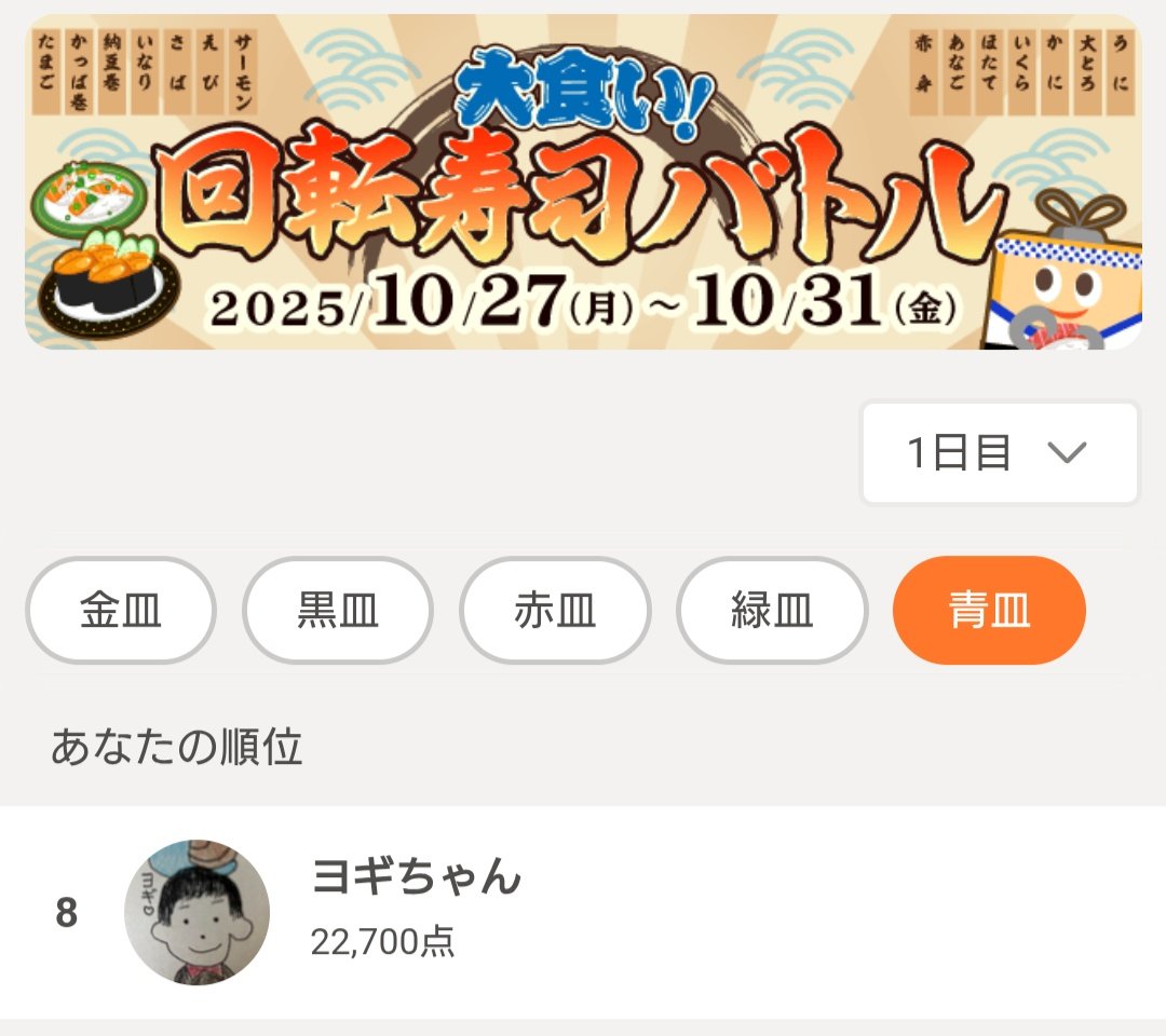 昨日の回転寿司バトル8位入賞でした🫶久々に受賞歴が付いてヨギちゃんうれぴんこ＼⁠(⁠^⁠o⁠^⁠)⁠／ありがとうございました😘裸武🩷

#ふわっち #ラジオ配信