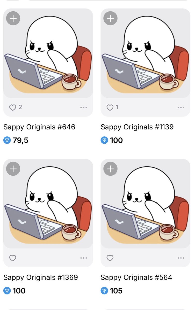 lambomaxi's tweet photo. Yesterday I supported @sappyseals with a Telegram post: https://t.co/FYCQ3eA87O

The floor price on @getgemsdotio used to be 53 TON.

Now it’s only 1 NFT below 100 TON.

Well, maybe we should have given paper hands a chance to sell cheaper 😆 https://t.co/cRxb2JyLN5